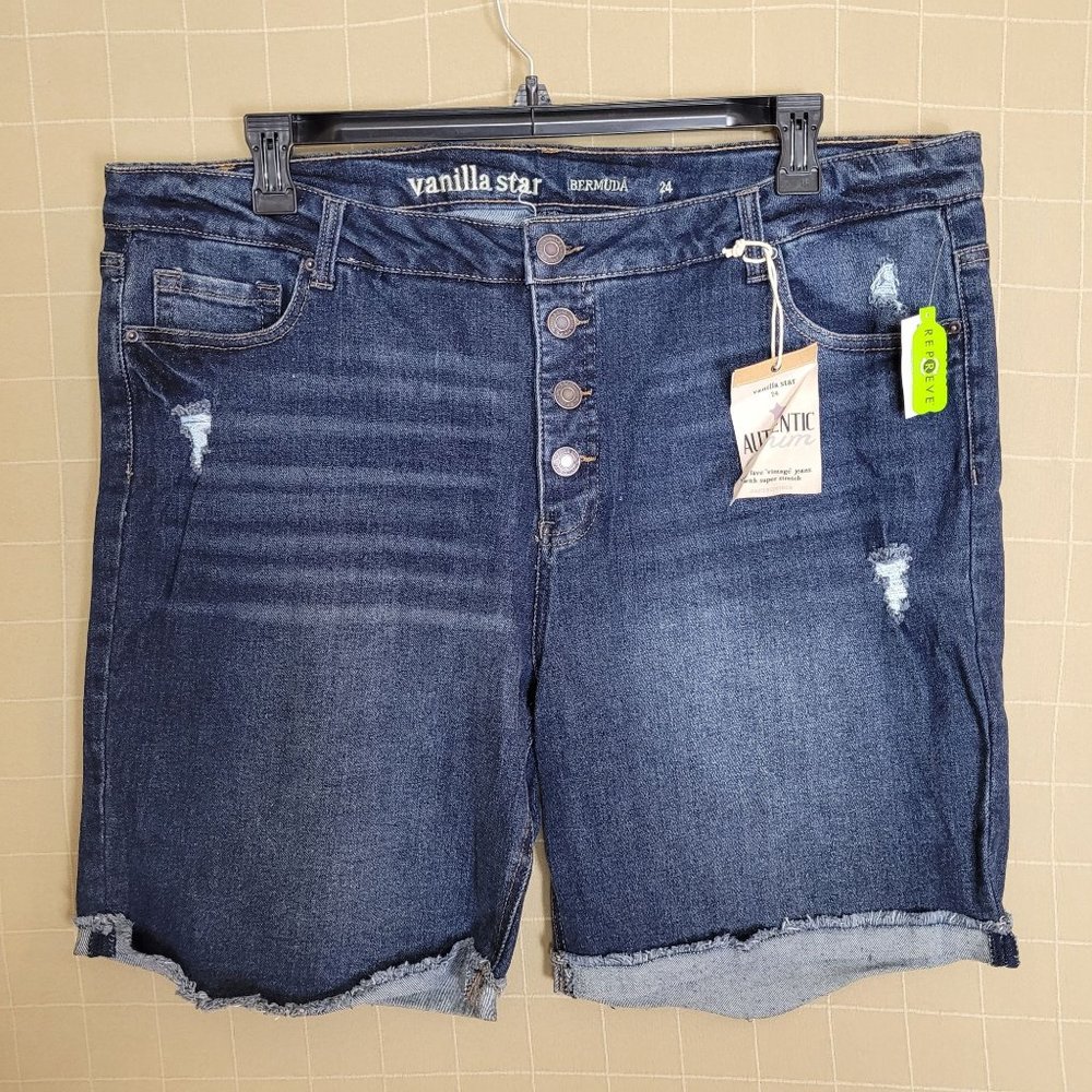 Vanilla Star Womens Jean Shorts Size 24 Plus Bermuda Button Fly Mid Rise NWT